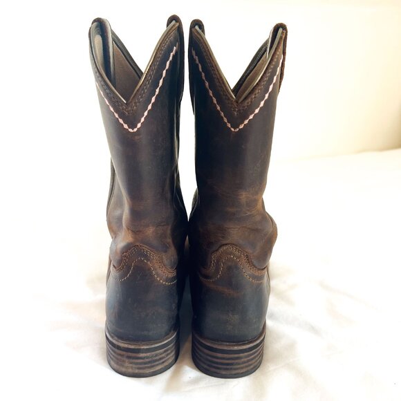 ARIAT Unbridled Roper Western Boot Distressed Brown Leather Pink Accents 8M - Picture 7 of 9